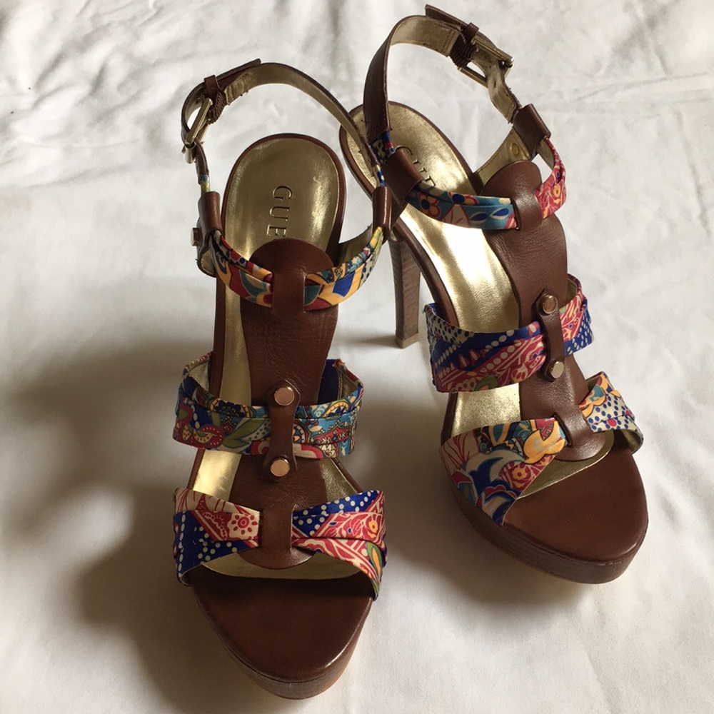 Brown and multi colored heels